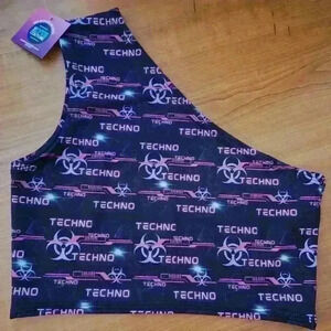 Off The Should Pink And Black Techno Top Size Medium Raver Cyber Goth Cyber Punk